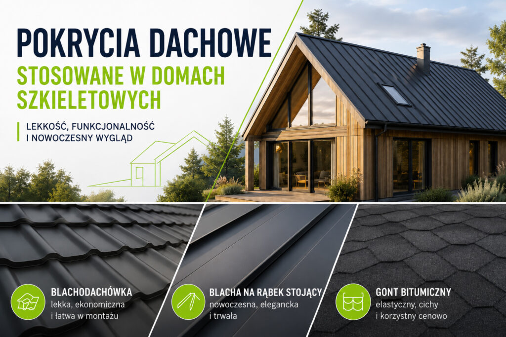 Pokrycia dachowe stosowane w domach szkieletowych - blachodachówka, blach na rąbek, gont bitumiczny